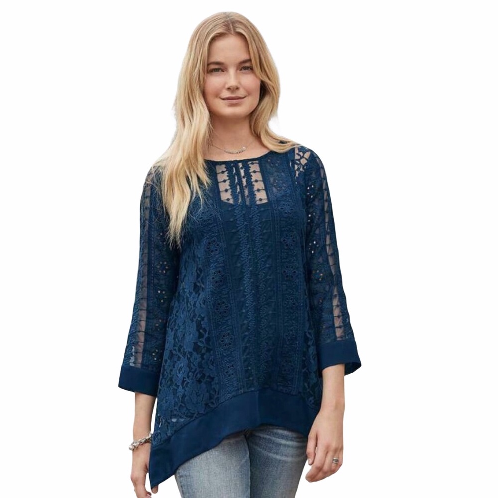 Sundance Sense Of Style Blue Lace Tunic Top
